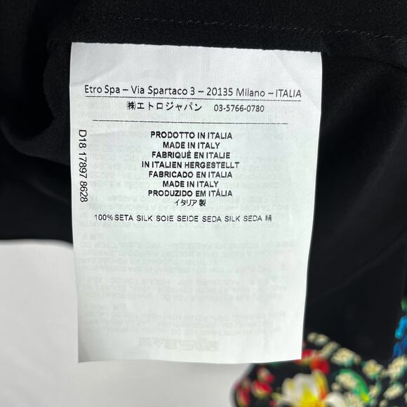 ETRO Floral Pants Set Black Silk 2pc One Shoulder Top Wide Leg Sz 42 IT / M - Picture 8 of 15